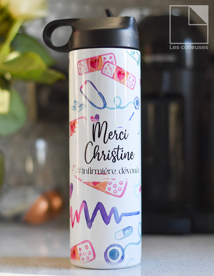 Bouteille thermos 20 oz « Merci infirmière »