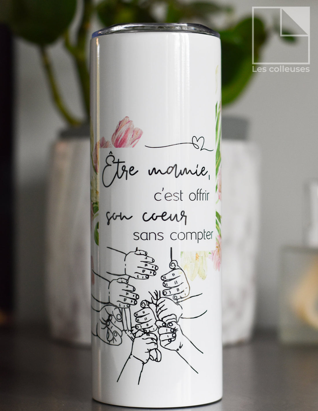 Grand verre à paille thermos « Être mamie c&