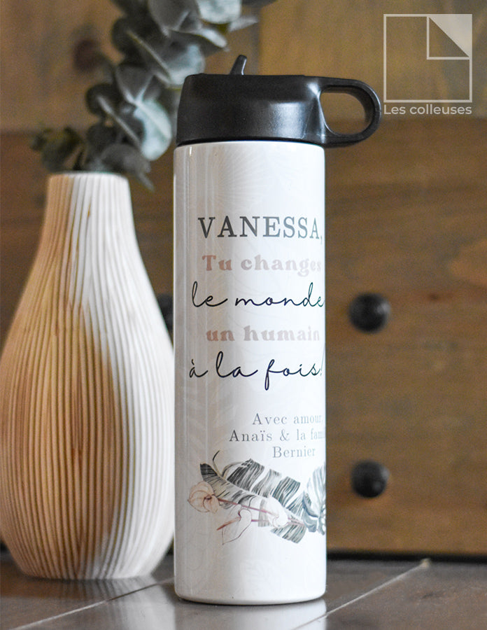 Bouteille thermos 20 oz « Tu changes le monde (Monstera) »