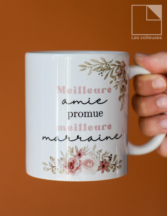 Tasse en céramique « Meilleure amie promue meilleure marraine »