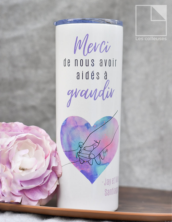 Grand verre à paille thermos « Cœur main dans la main »