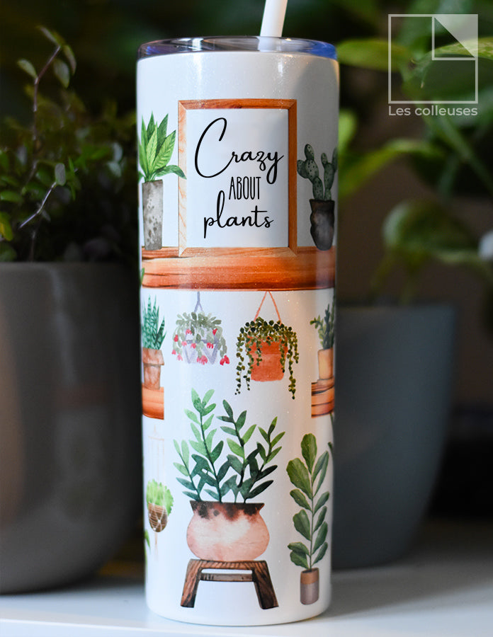 Grand verre à paille thermos « Crazy about plants »