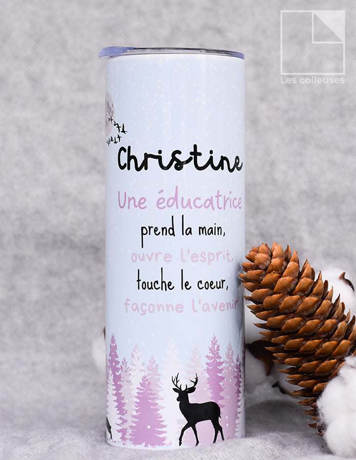 Grand verre à paille thermos « Une éducatrice hivernal »