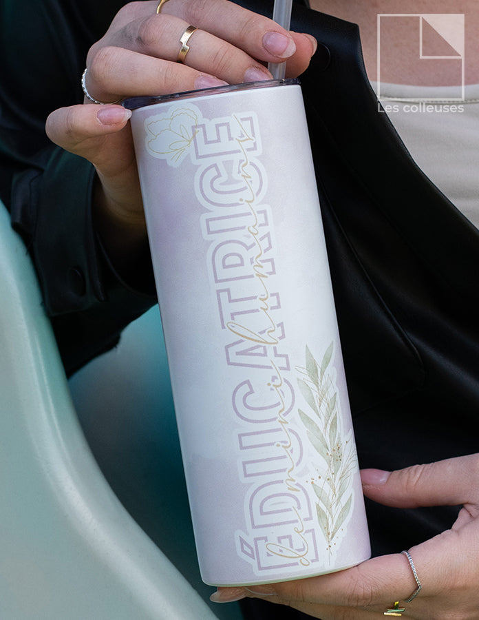 Grand verre à paille thermos « Éducatrice de mini humains »