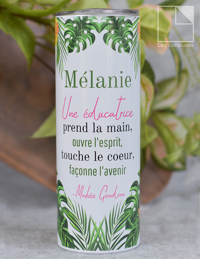 Grand verre à paille thermos « Éducatrice flamants roses »