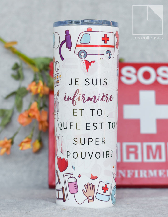Grand verre à paille thermos « Je suis infirmière »