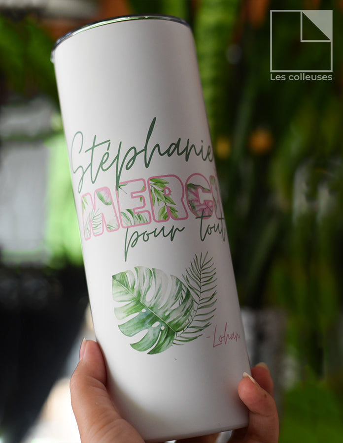 Grand verre à paille thermos « Merci pour tout (Monstera) »