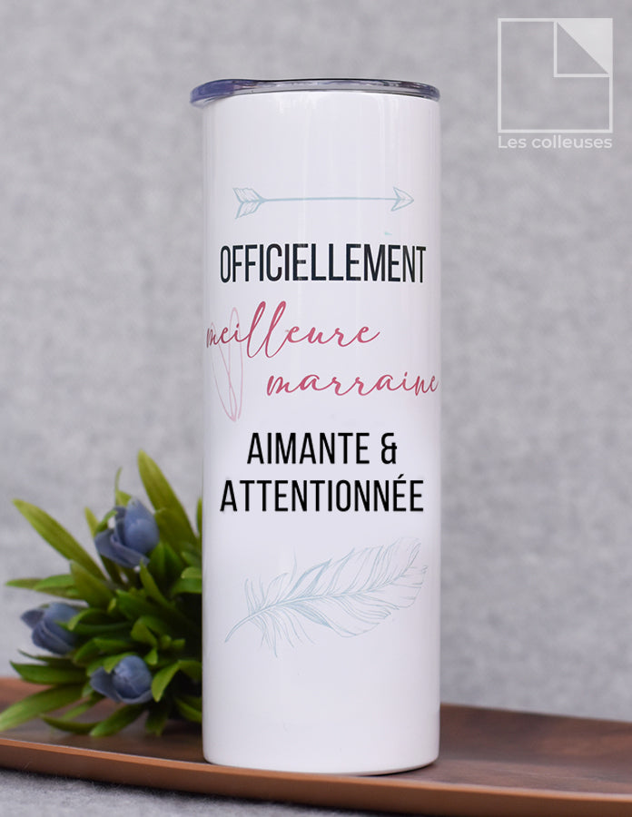 Grand verre à paille thermos « Officiellement meilleure marraine »