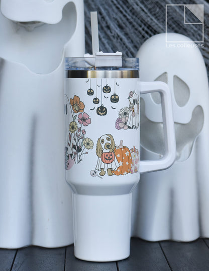 Gobelet thermos 40 oz avec poignée et couvercle à paille « Halloween »