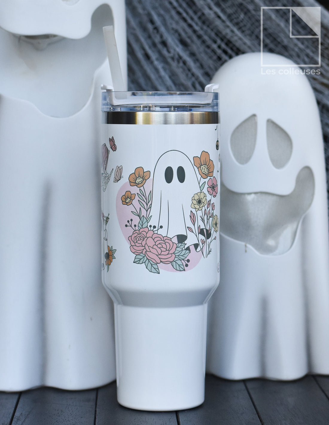 Gobelet thermos 40 oz avec poignée et couvercle à paille « Halloween »