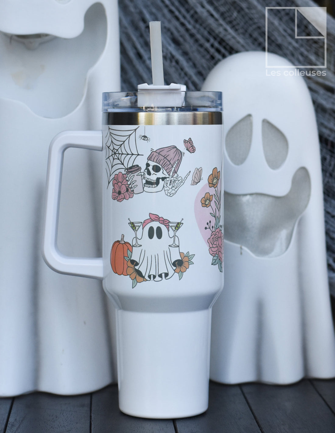 Gobelet thermos 40 oz avec poignée et couvercle à paille « Halloween »
