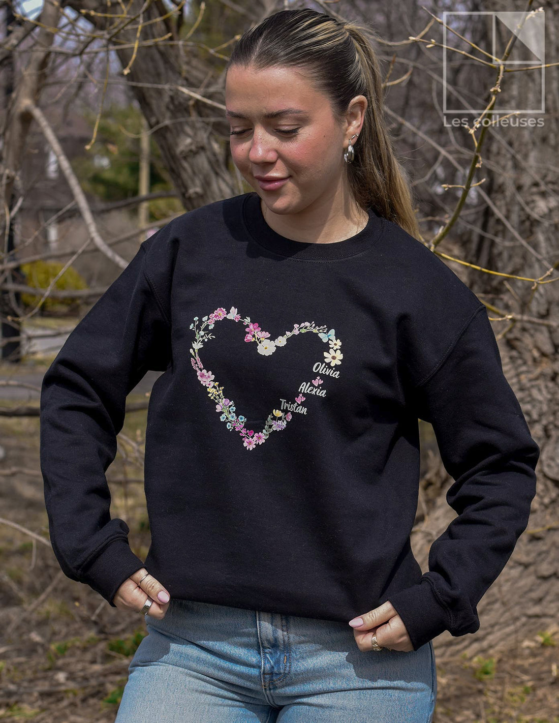 Chandail crewneck « Coeur fleurs watercolor »