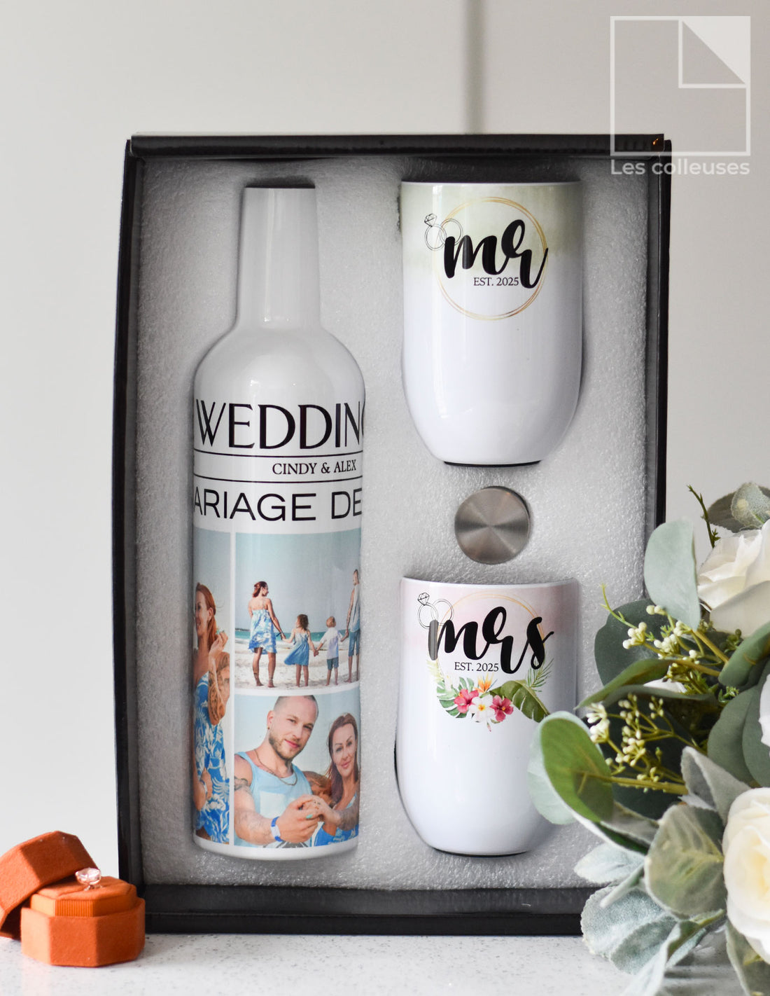 Ensemble de 2 verres et une bouteille « Mariage »