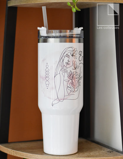 Gobelet thermos 40 oz avec poignée et couvercle à paille « Empower Women »