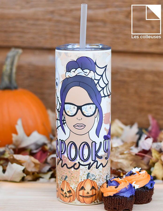 Grand verre à paille thermos « Spooky mom »