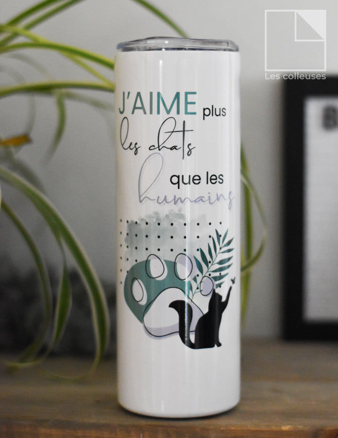 Grand verre à paille thermos « J’aime plus les chats »