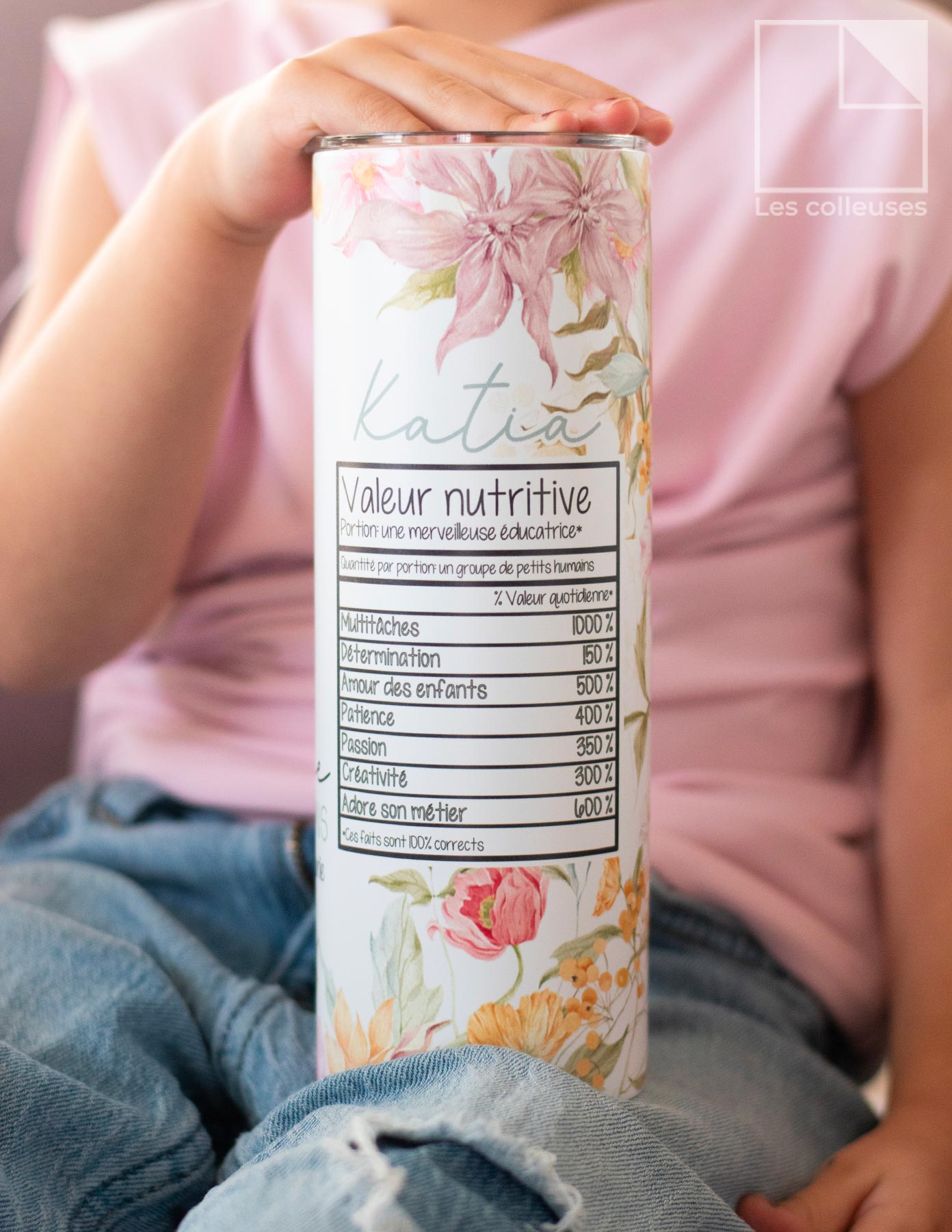 Grand verre à paille thermos « Éducatrice - Valeur nutritive »