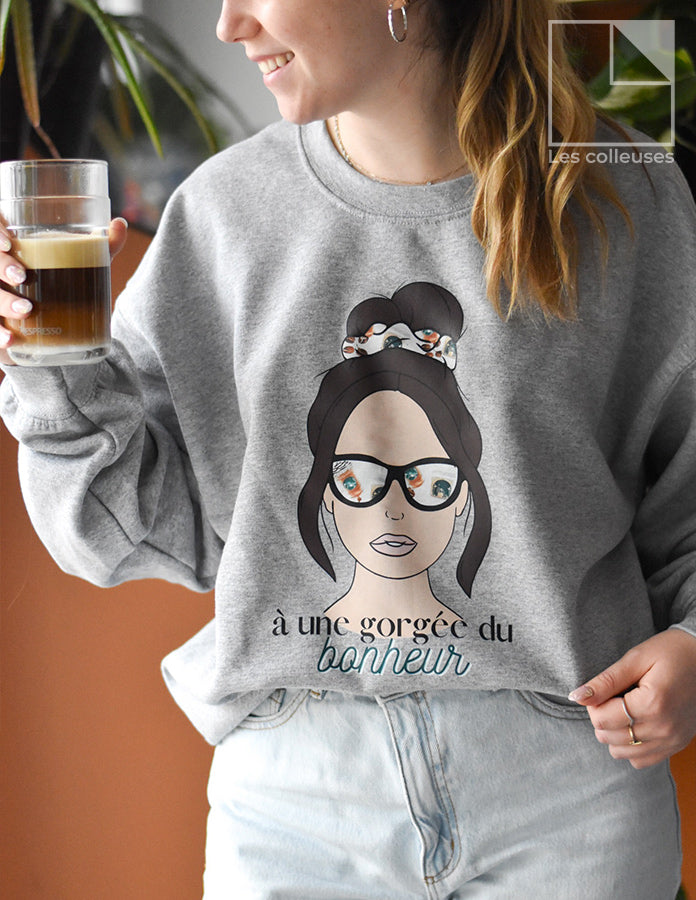 Chandail crewneck « À une gorgée du bonheur »