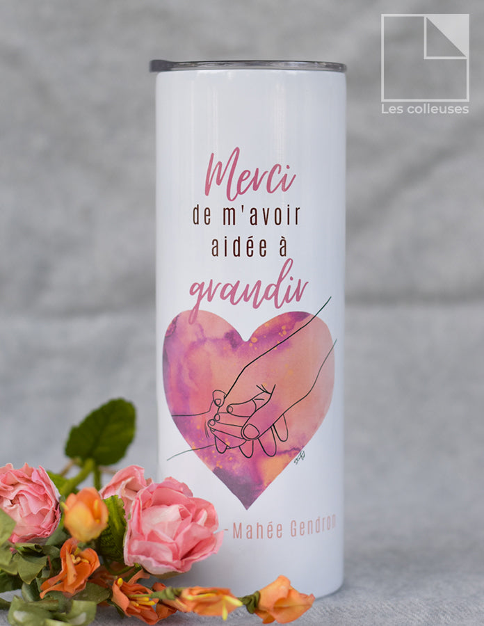 Grand verre à paille thermos « Cœur main dans la main »
