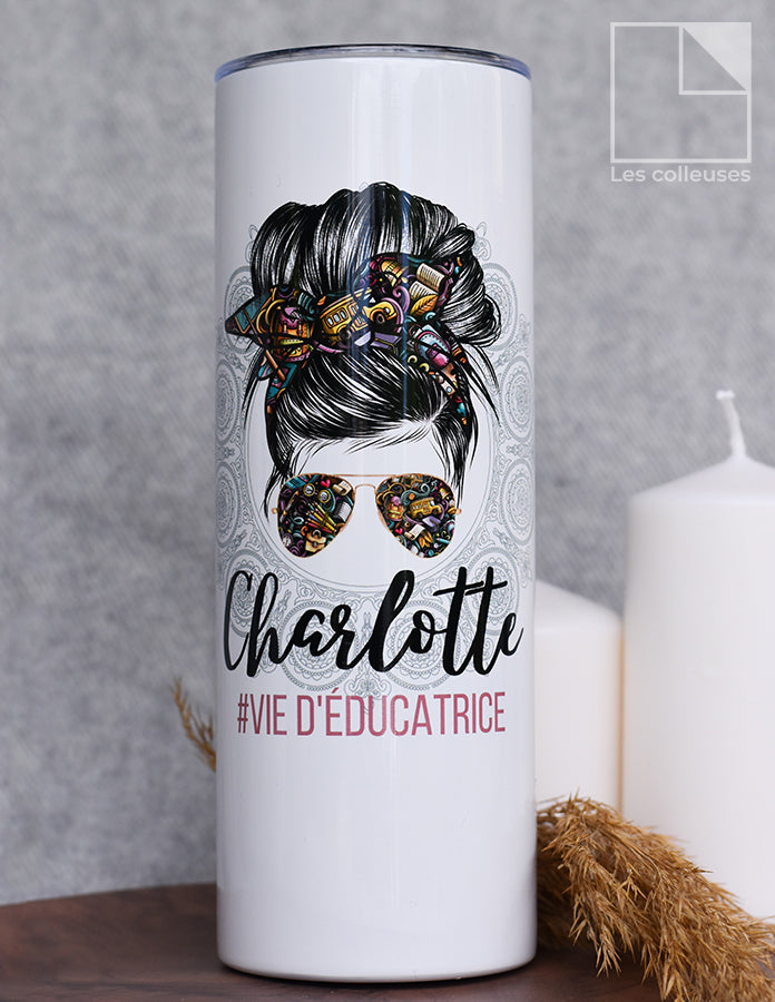 Grand verre à paille thermos « Éducatrice mandala »