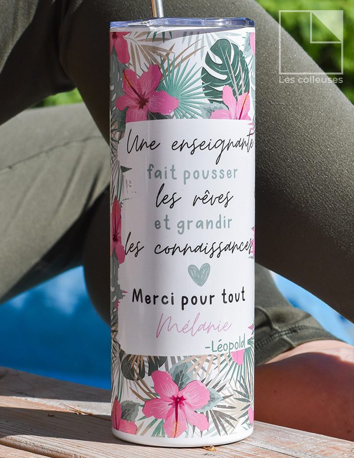 Grand verre à paille thermos « Une enseignante monstera »