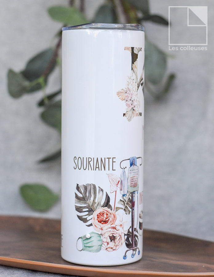Grand verre à paille thermos « Infimière watercolor »
