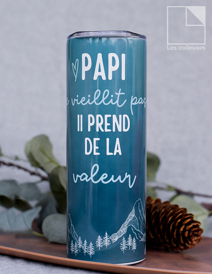 Grand verre à paille thermos « Papi de vieillit pas »